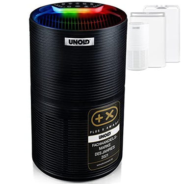 Unold 87215 Alpha Luftreiniger & 3-Fach Luftfilter (Hepa 13+ Aktivkohlenfilter+ Vorf im Schwarz entfernt Pollen, Staub, Viren und Allergene in Räumen mit bis zu 59 m²,99,97% effektiv im Sale